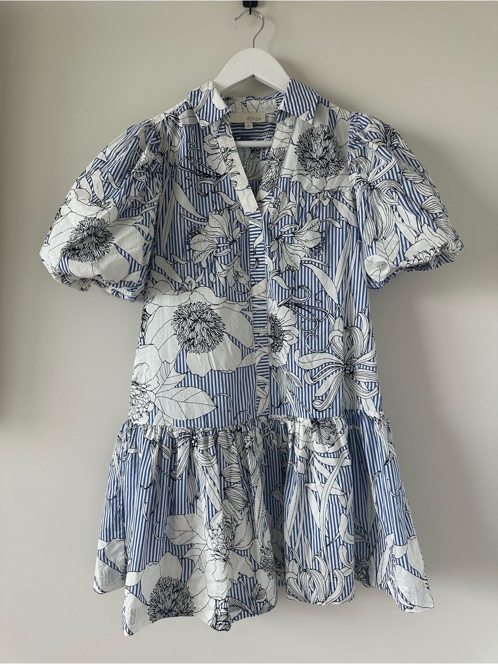 Pinch Riveria Blue White Ruffle Puff Sleeve Cotton Summer Mini Dress Size Small - Picture 4 of 16